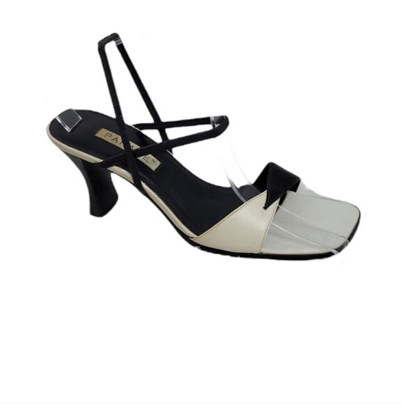 VINTAGE 90s heels‎ two tone leather sling back square toe sandal 8.5 - Picture 1 of 11